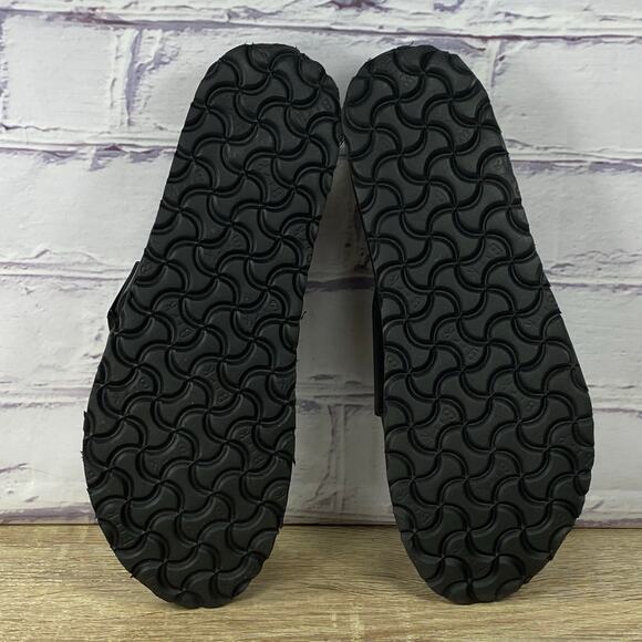 Papillio Birkenstock Almina Black Platform Sandals Women's 39 US 8 Leather Slide - Picture 8 of 9